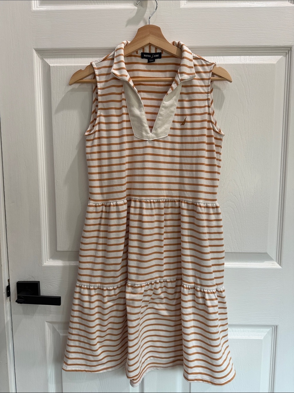 Nautica Cream and Tan Striped Sleeveless Polo Dress